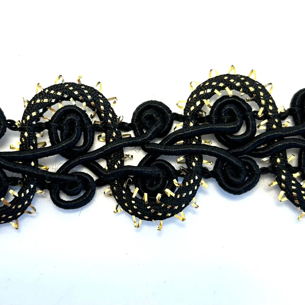 Antique Passementerie French Gold Metallic Thread Ribbon Trim‎ Lot of 2